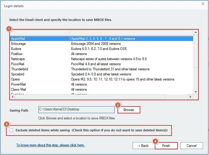 select email client and provide destination