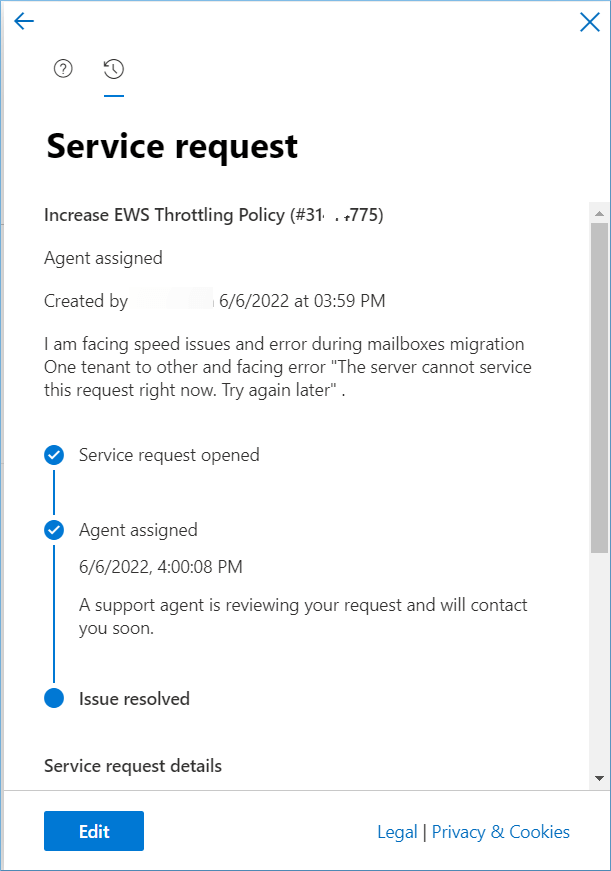 A service request has been initiated