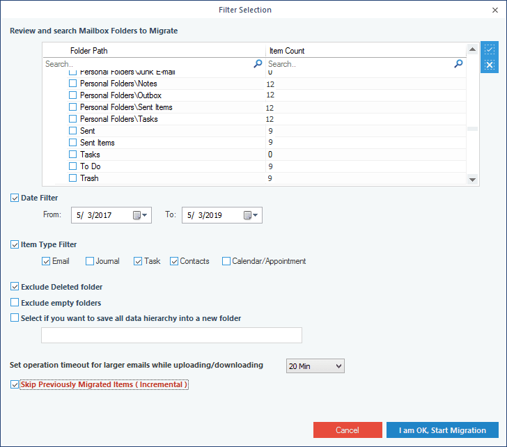 Filter Selection page