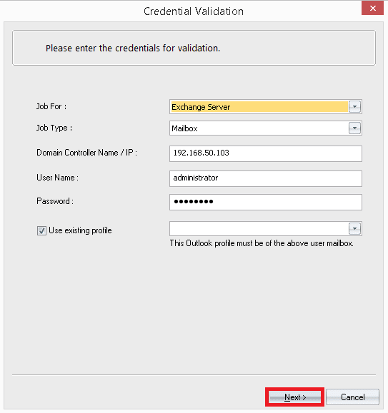add the Exchange Server credentials