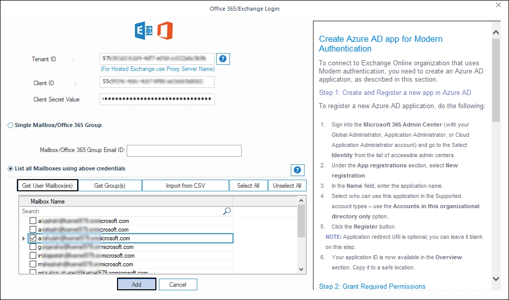 select mailbox to migrate the emails