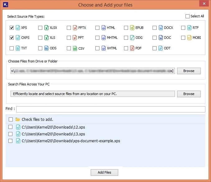 click files to add section