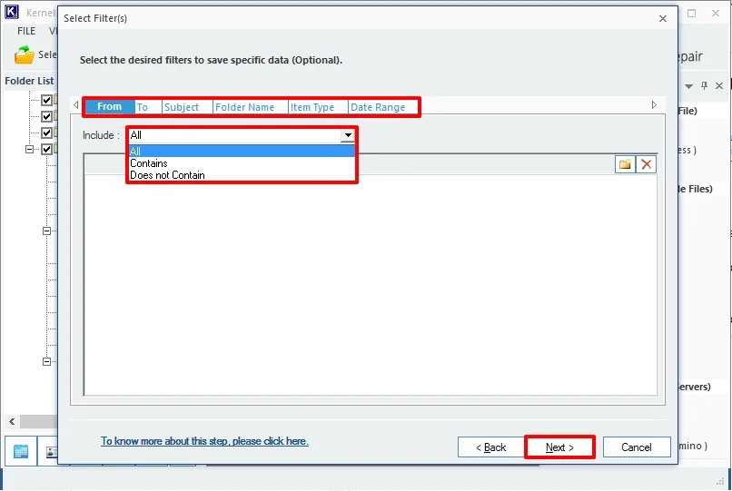 apply filters to export specific emails to RTF