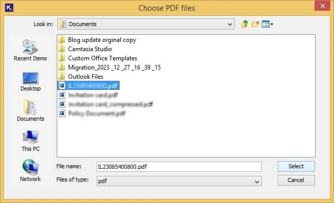 browse and select pdf file