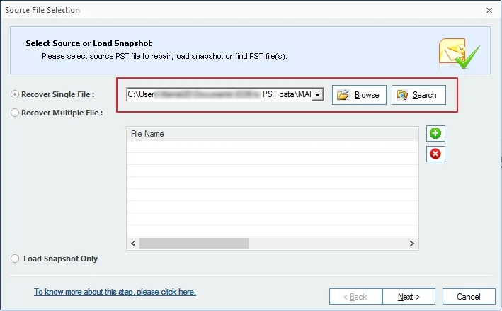 add desired pst file
