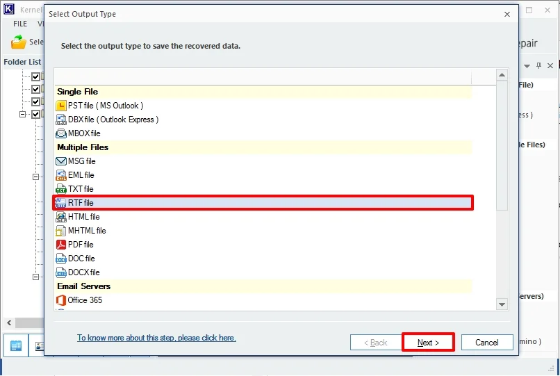 choose RTF file as a saving format