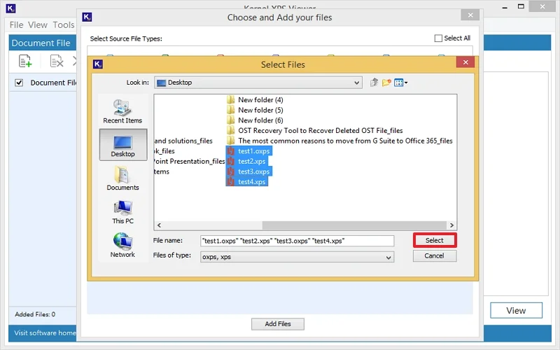 select xps files to convert to excel