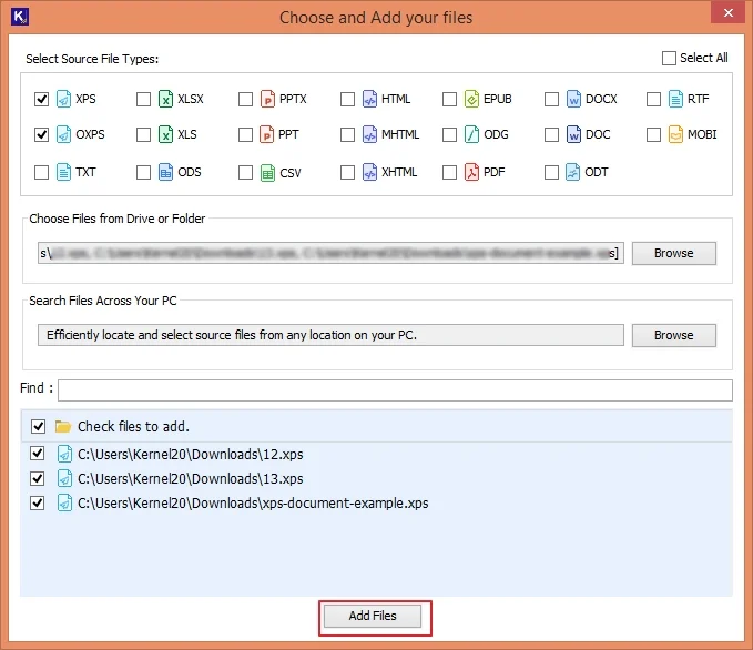 click add files to proceed