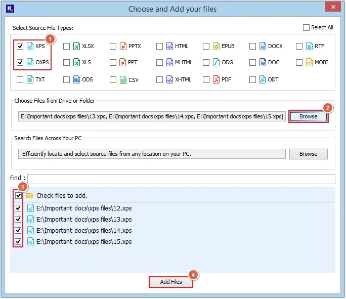click on browse to choose xps file