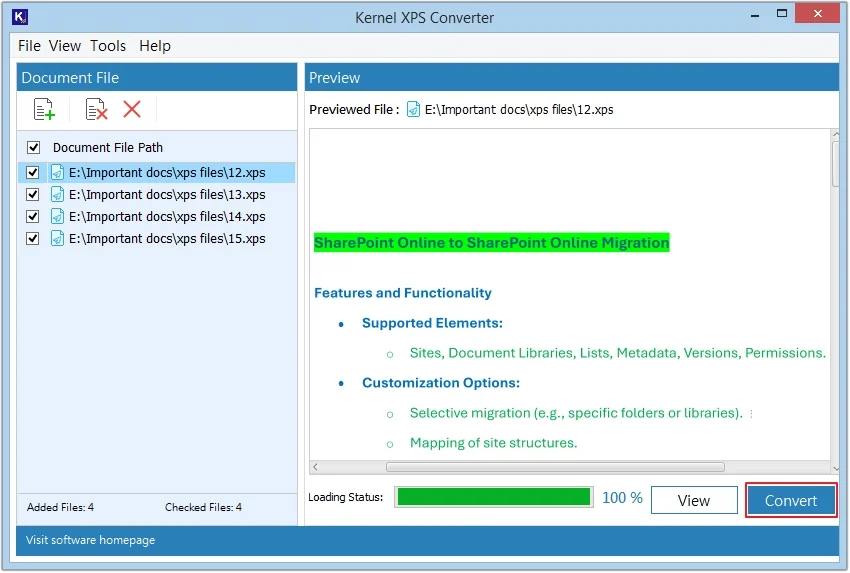 preview added file and click convert