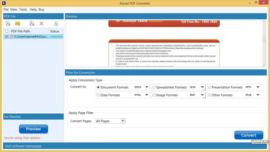 click on convert to pdf to bmp conversion