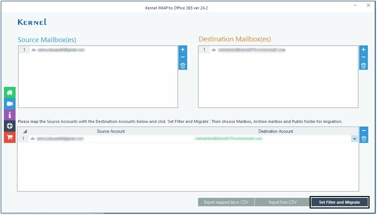 Map -source with destination and click set filter and migrate button