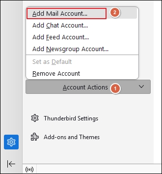 Add Mail Account under the Account Actions section