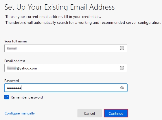 credentials of your email account