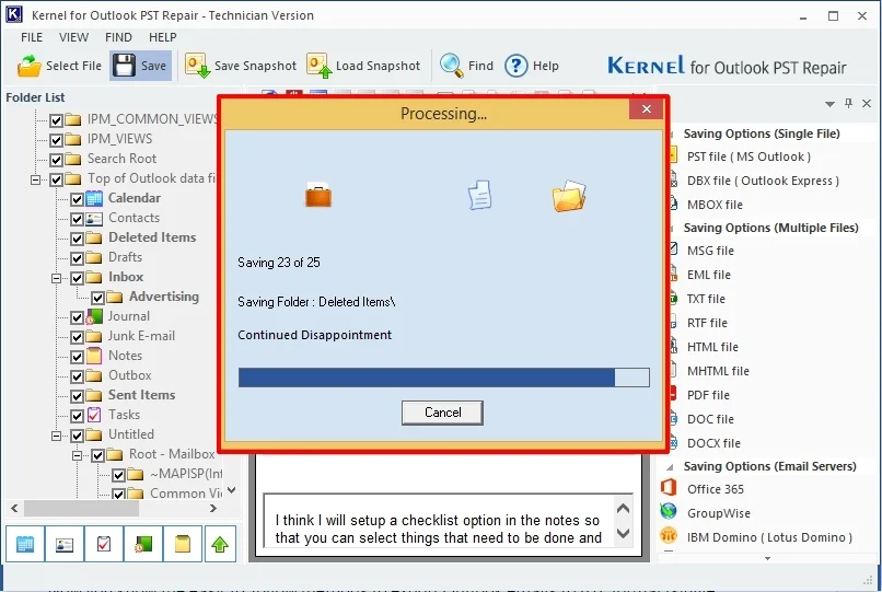 outlook PST to RTF conversion started.