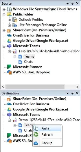 Paste the copied Teams into the Destinations Teams