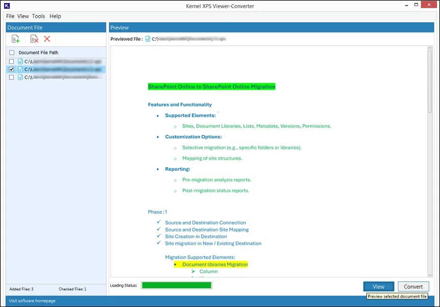 preview content of added XPS files