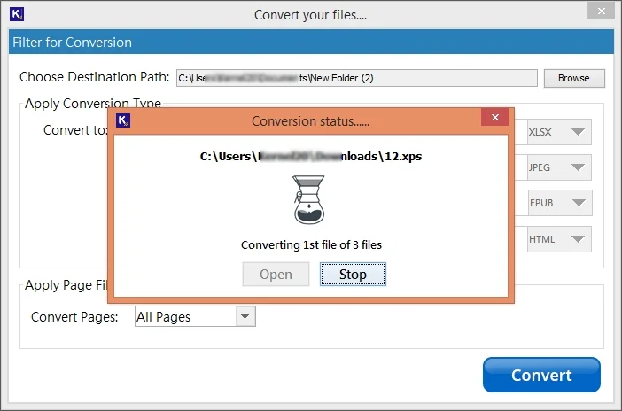 conversion of xps to doc started