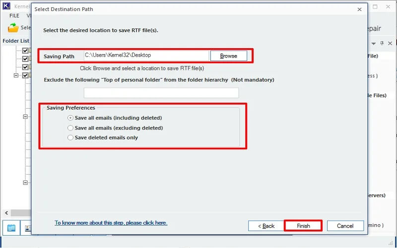 select location to save RTF files