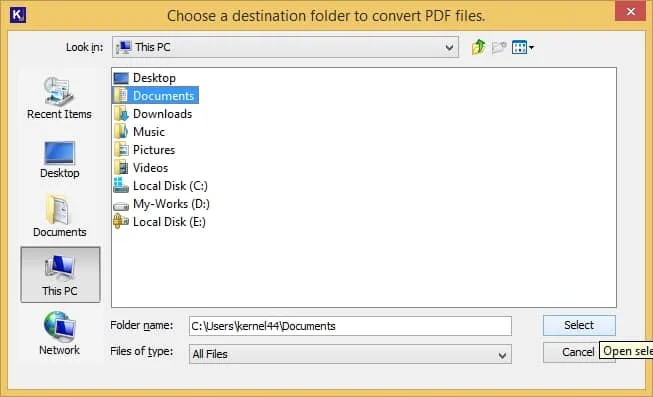 select location to save converted bmp file