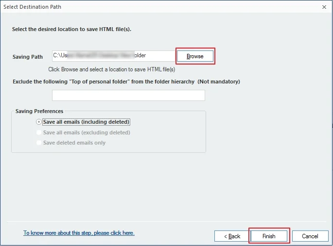 provide destination to save html
