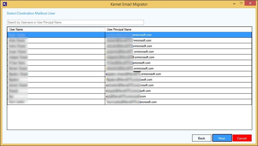 select destination mailbox user