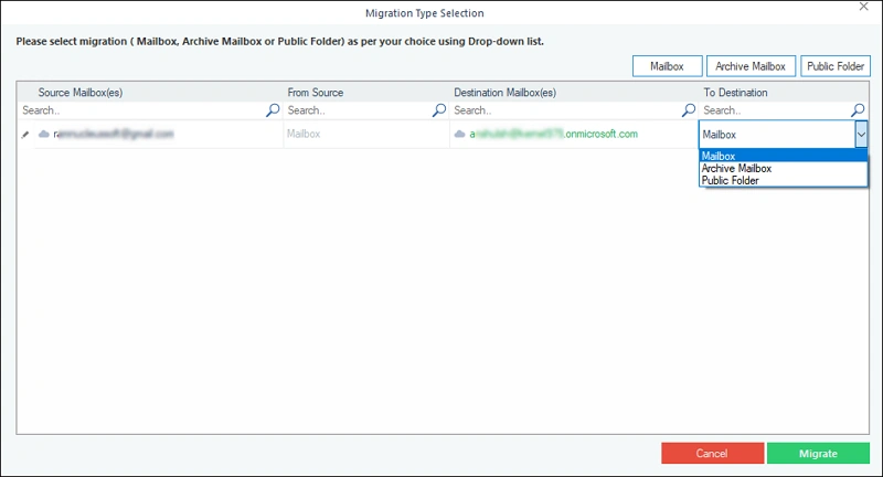 click on migrate