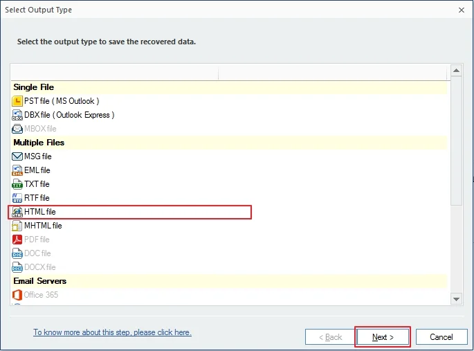select output format as HTML 