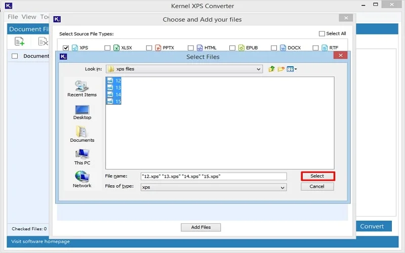 select your xps files 