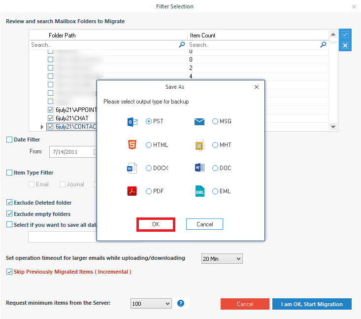 select the output file