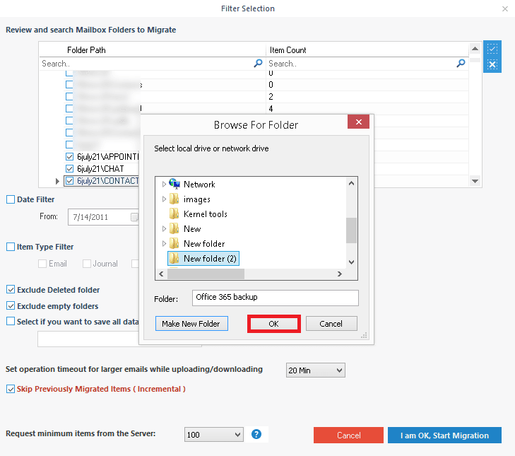 select the destination