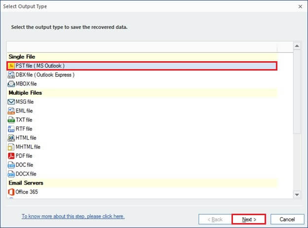 Select output format