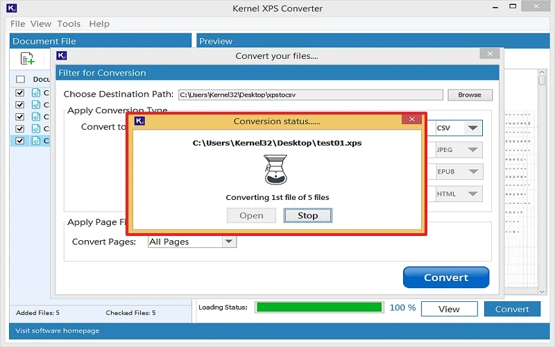 XPS to CSV conversion