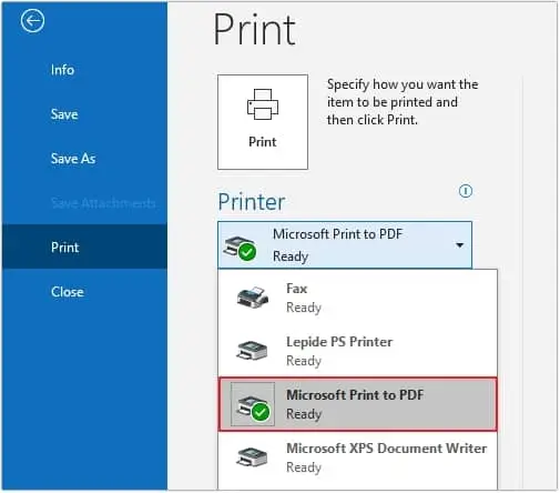 Select microsoft print to pdf option