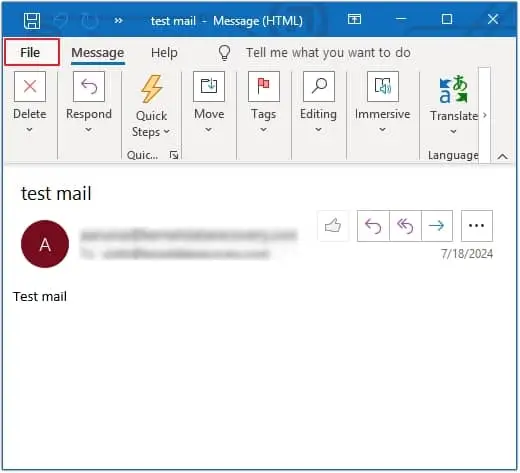 Double click on email message to save then click on file