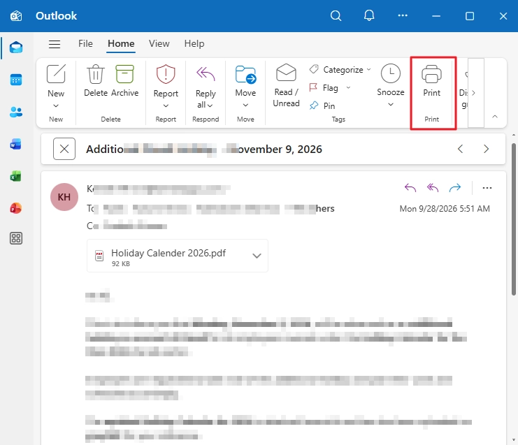 Open email to save in pdf and click print