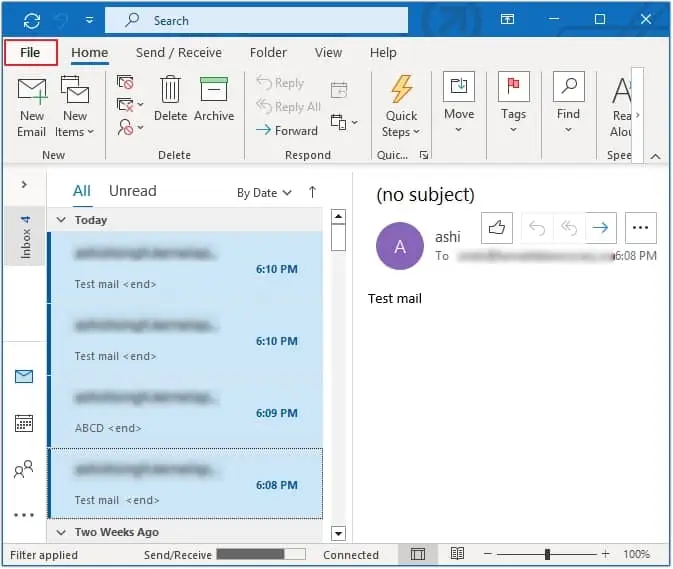Select all emails to save and click on file