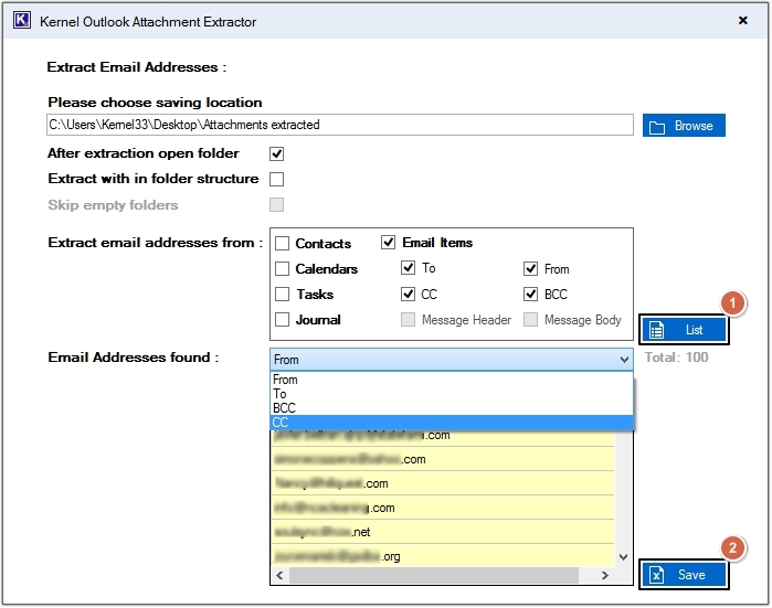 Extract email addresses from pane