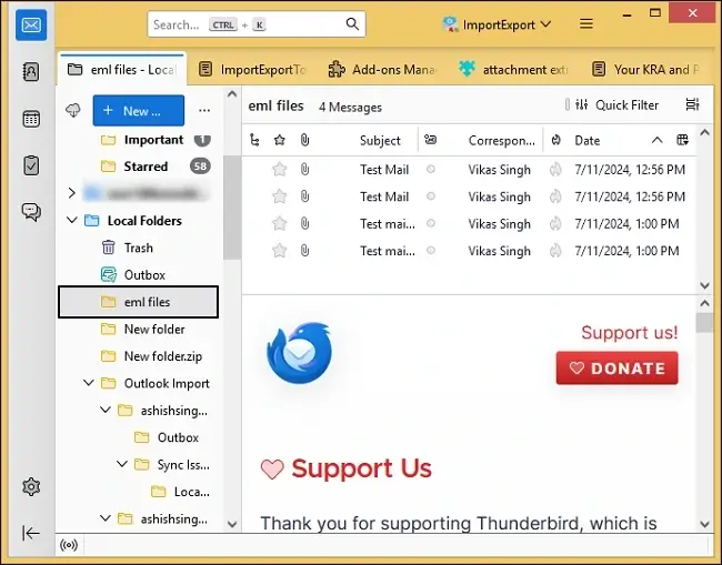 add eml files in thunderbird