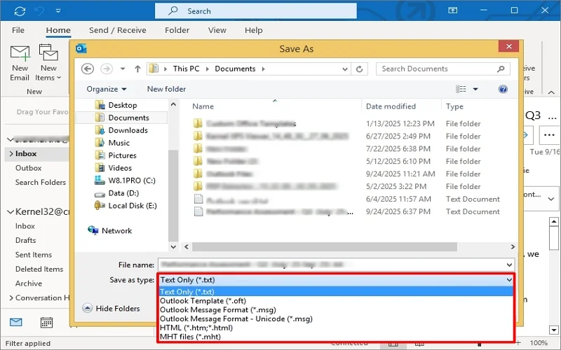 choose text only (.txt) in save as type