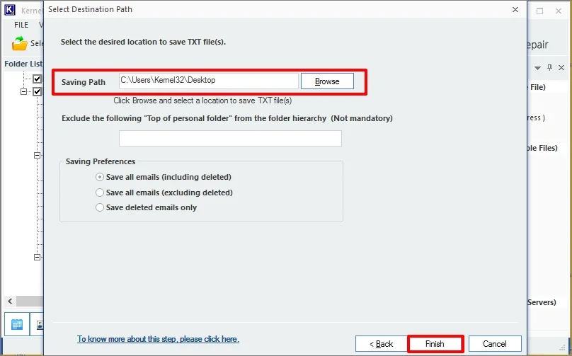 browse and select the destination path