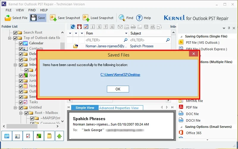 emails will be saved as txt
