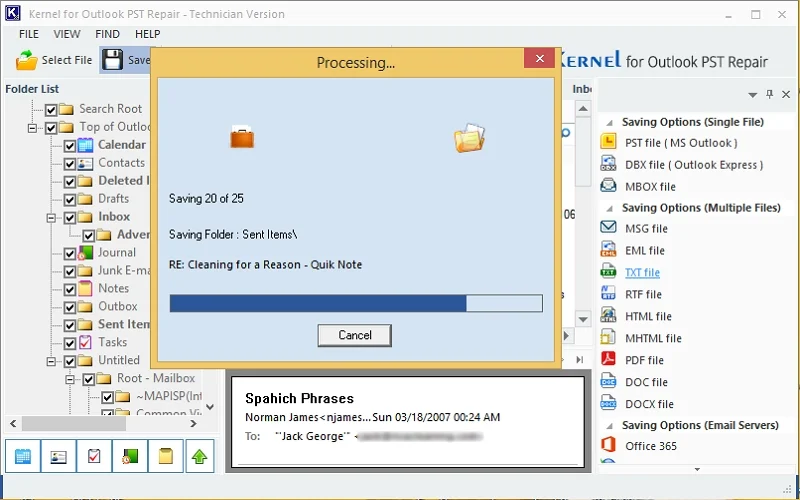 converting pst to txt