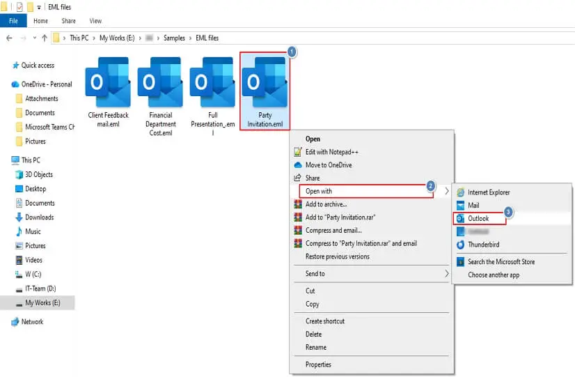 Open EML files with outlook