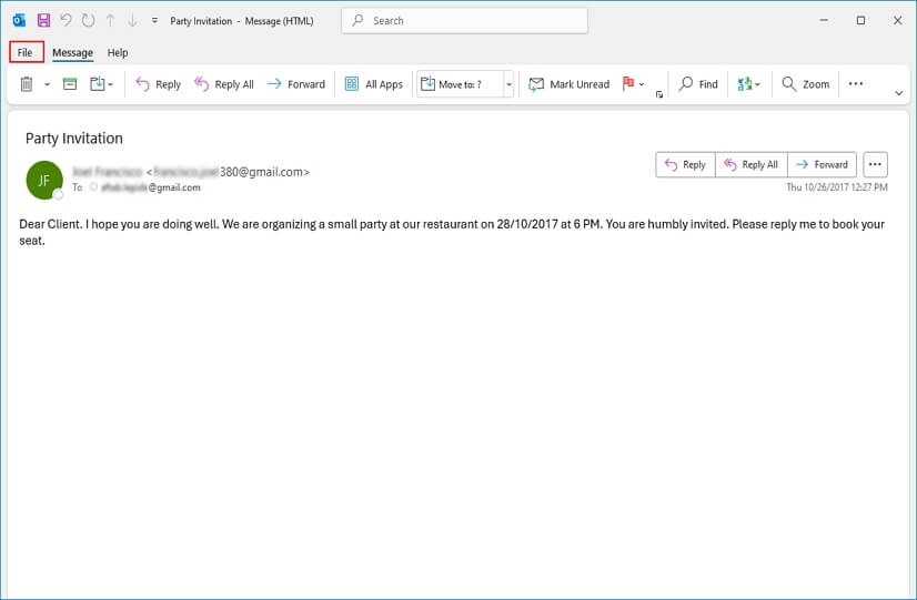 open EML file in Outlook