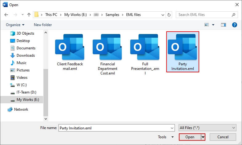 Select EML file from your local drive