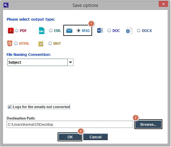click Browse to provide destination