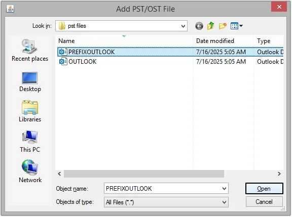 Select the required PST