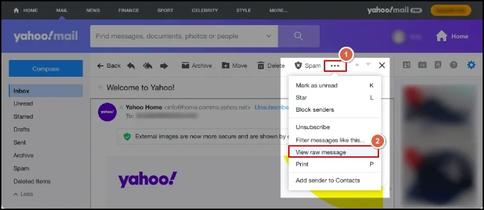 yahoo email header