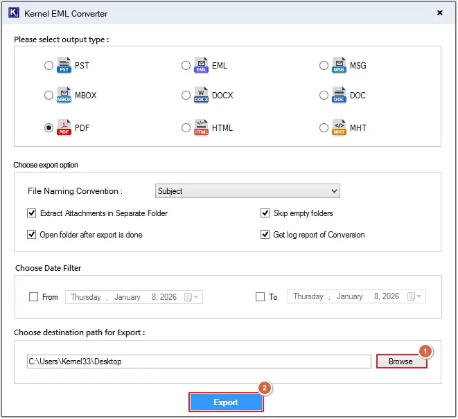 Provide the saving destination then click on Export
